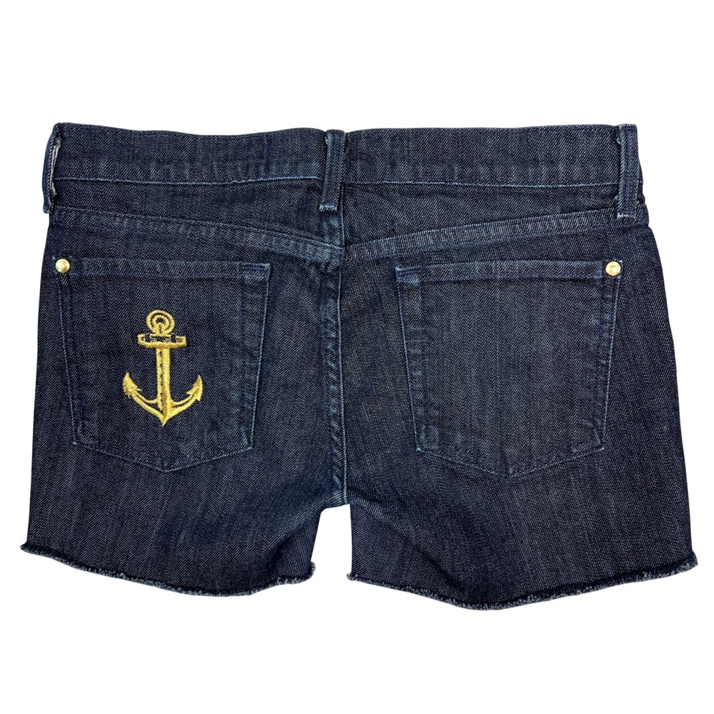 7 For All Mankind Y2K Low-Rise Shorts 29 Dark Wash Cutoff Gold Embroidered USA